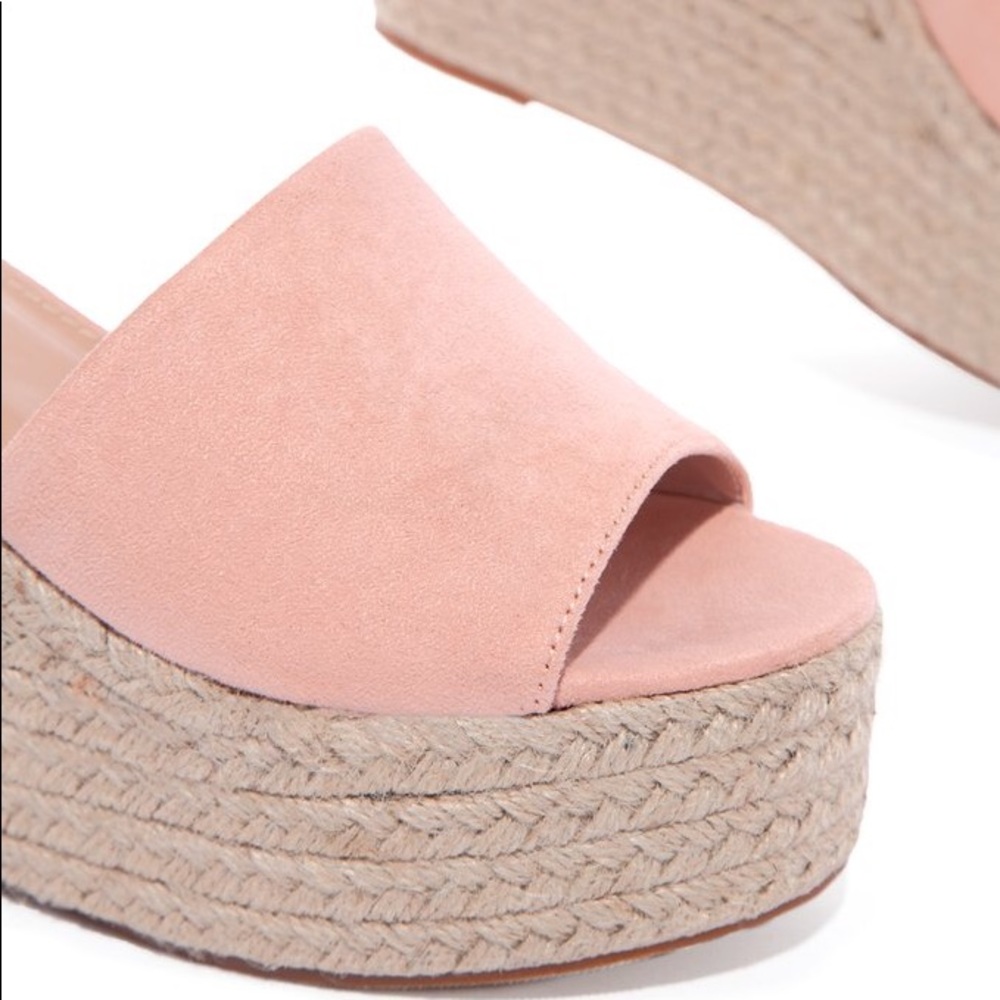 Blush Faux Suede Wedge Peep Toe Espadrille Sandals - Picture 4 of 5